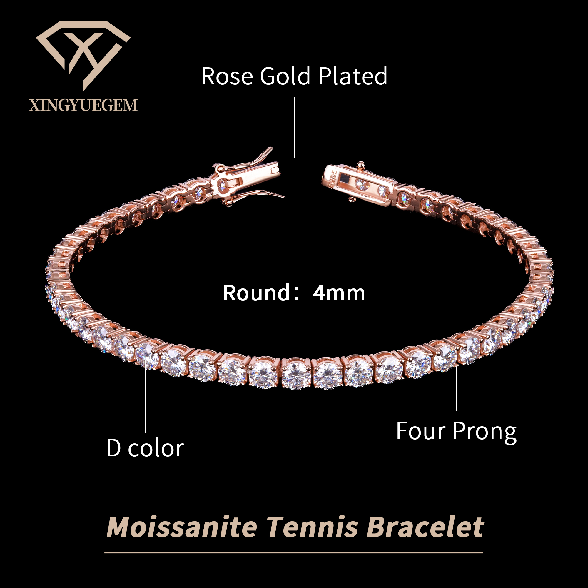 Rose Gold Plated 4mm
