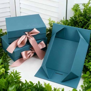 Cajas de regalo rígidas de papel Kraft de lujo modernas con forro de esponja con lazo de cinta, materiales reciclados, fáciles de plegar y almacenar - Product Image 2