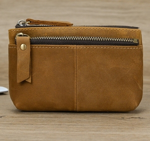 2025新款复古拉链零钱包钱包疯马歌舞秀皮革男士复古牛皮硬币包带钥匙圈 - Product Image 1