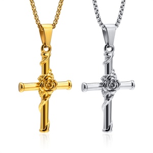 Factory Custom Jewelry Stainless Steel Hip Hop Rose Cross Pendant <b>Necklace</b> <b>Men</b> - Product Image 1