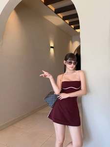 Y2K Women Dress Sexy <b>Spaghetti</b> <b>Strap</b> Bodycon Mini Dress Contrast Binding Streetwear Slit Party Club Wear Pink Pastel - Product Image 6