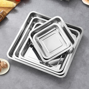 Stainless Steel Square <b>Tray</b> <b>Set</b> 4 Sizes Microwave Safe For Hotel Kitchen Serving <b>Baking</b> Grilling - Product Image 1