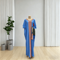Robe africaine à col en V à rayures géométriques pour femme, manches chauve-souris, Kaftan Abaya grande taille, Robe longue modeste islamique de Dubaï, Bubu