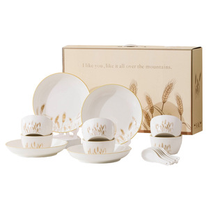 Hot-Selling Nordic Style Disposable Ceramic Tableware Set Plant Pattern <b>Dinnerware</b> for Home Parties and Kitchen Use for Gifts - Product Image 1