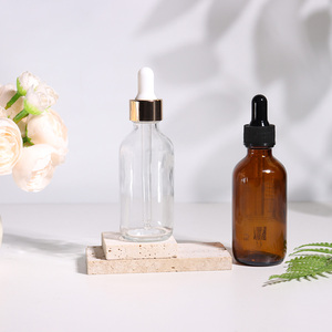 Refillable 2oz Chai nhỏ giọt Boston Glass 60ml tinh dầu 1oz 4oz trong suốt huyết thanh dầu mỹ phẩm chai với vàng ống nhỏ giọt - Product Image 3