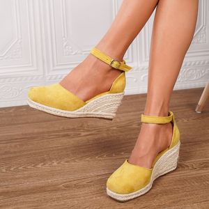 Sandali con <span class=keywords><strong>zeppa</strong></span> da donna con cinturino alla caviglia e punta chiusa, ideali per l'abbigliamento casual estivo - Product Image 4