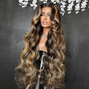 Highlight Honey <strong>Blonde</strong> Color 13X4 Lace Frontal Human <strong>Hari</strong> Wigs 100% Raw Virgin Hair Glueless Loose Wave Lace Front Wig for Woman - Product Image 1