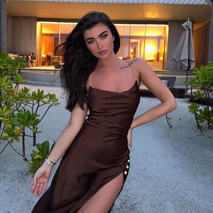 New Summer Halter Sexy Bodycon Dress bianco <span class=keywords><strong>nero</strong></span> Fashion Backless Elegant Ladies High Slit Midi Long Party Dress - Product Image 5