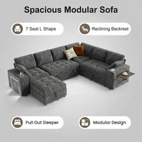 Canapé modulaire sectionnel 112 pouces avec lit escamotable, canapé d'angle moderne 7 places avec dossier inclinable, écologique, pour appartement et école