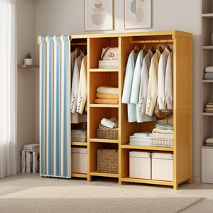 <span class=keywords><strong>Armoire</strong></span> en bambou anti-poussière, meuble de chambre moderne et simple, avec <span class=keywords><strong>porte</strong></span> en tissu, rangement et <span class=keywords><strong>porte</strong></span>-manteau - Product Image 4