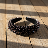 DREAM FASHION Serre-tête personnalisé en velours noir fait main, style doux, avec strass de haute qualité, accessoires pour cheveux pour femmes