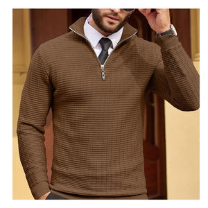 Pull-over à manches longues pour hommes, coupe ajustée, fermeture éclair, léger, respirant, tricots, col montant, logo imprimé sur le devant, hiver - Product Image 6