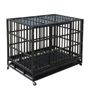 Heavy Duty 48" Metal Dog Crate Cage w/ Floor Grid Dog Kennels with Casters and Tray for Medium and Large Dog