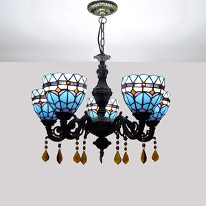Tiffany Baroque Style Chandelier Blue Stained Glass Lamp <strong>Shade</strong> 5 <strong>Lights</strong> Pendant <strong>Light</strong> Highlights for Living Room <strong>Bedroom</strong> Hotel - Product Image 3