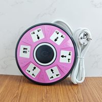 Regleta de Enchufes Universal Portátil Multicolor con Protección Contra Sobrecargas USB y Cable de Extensión con Protección Contra Sobretensiones