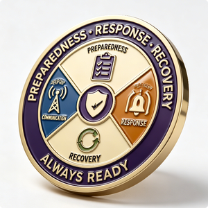 Preparedness Response Recovery Medal Gold Plated Zinc Alloy Hard Enamel Circular Business Gift Always Ready - Product Image 2