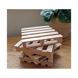 Mini plateau porte-gobelets en bois, ensemble de quatre supports à vin originaux faits à la main en bois - Product Image 1