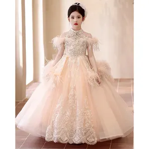 Vestido de princesa infantil rosa, moda passarela, vestido de performance, vestido de luxo high-end para casamento de meninas, para festa de aniversário