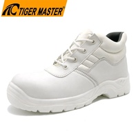 Chaussures de sécurité de cuisine à coupe moyenne pour hommes, à prix abordables, anti-perforation, avec embout en acier, en cuir microfibre blanc, résistantes à l'huile et antidérapantes
