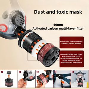 Masker Gas wajah penuh silikon, pelindung keselamatan pribadi masker kimia industri dengan filter peralatan pelindung diri - Product Image 4