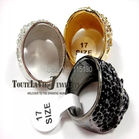 Punk Rock grosse tête os bagues en gros noir Hiphop bijoux or argent strass cristal crâne alliage anneau pour homme