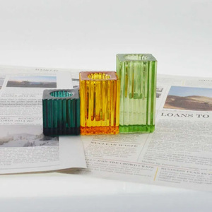 Bougeoirs modernes carrés côtelés de forme ronde en verre personnalisé chauffe-plat votif petits bougeoirs en verre pour la décoration de mariage à la maison - Product Image 1
