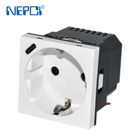 Enchufe de Pared Estándar Alemán con Carga USB Tipo-C de 15W, 250V 16A, Módulo de 45x45mm con Terminales de Cableado Rápido