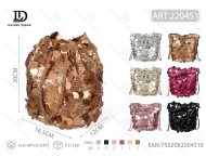 Borsa a secchiello da donna grande con paillettes, 7 pollici, con perline, morbida, per tutte le stagioni, chiusura con cerniera - Product Image 1