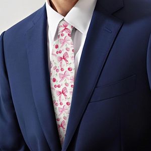 เนคไทผูกโบว์ลายเชอร์รี่สีชมพูน่ารักสำหรับผู้ชายดีไซน์เนอร์สำหรับงานปาร์ตี้ทางการธุรกิจความยาวปกติความแปลกใหม่ตลกสำหรับอุดตันของผู้ชาย - Product Image 2