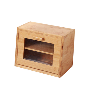 Large Food Grade Kitchen 2 Tier Bamboo Wood Boxes Wooden Bread Box