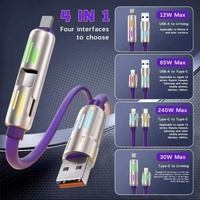 Kabel Data Pengisian Cepat 240W 4 in 1 Multi Konektor Charger Rotating Elbow USB ke Type-C 1.5m untuk Ponsel, Silikon
