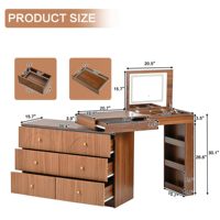 Coiffeuse moderne en bois avec miroir sur pied rabattable, 7 tiroirs et 3 étagères de rangement, blanc, pour appartement et chambre à coucher