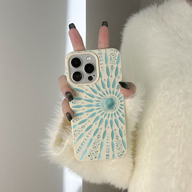 Lucky Sun Totem Litchi Pattern Leather Phone Case for IPhone17 16 15 14 Pro Max Plus Back Cover