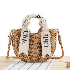 Bella moda signora grande Tote Bag mezza luna borse estate paglia naturale borsa da spiaggia tessuta a mano - Product Image 4