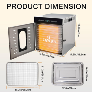 KR FD-12B RVS Huishoudelijke Elektrische Smart Control Voedseldroger 12 Lagen Fruit & Groente Droger - Product Image 3