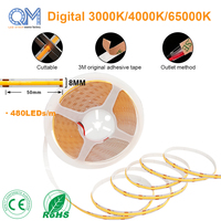 Tira de Luz LED COB Cortable, 12V/24V, 480LEDs/m, 8mm, 3000K, Blanco Cálido, Flexible, con Certificación CE y RoHS