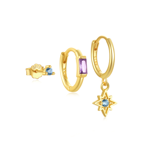 CANNER Simple S925 Argent Sterling, Pendentif Carré Géométrique en Diamant, Ensemble de Boucles d'Oreilles en Zircon - Product Image 1