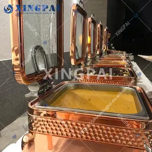 Equipo de catering XINGPAI, chafers martillados, plato de frotamiento de acero inoxidable, juego de calentador de alimentos de acero inoxidable 304, plato de frotamiento