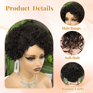 FH Natural Black Pixie Curly Human Hair Short Kinky Curly <strong>Afro</strong> <strong>Wigs</strong> 8 Inch Brazilian Hair No Lace Wear and Go <strong>Wigs</strong> - Product Image 4