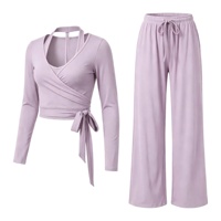 Ensemble de yoga 3 pièces pour femme : haut dos nu, pantalon taille haute à jambes larges, anti-transpiration, séchage rapide, extensible dans 4 directions, respirant et léger