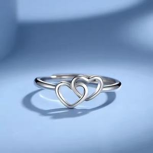 S925 <b>Sterling</b> <b>Silver</b> <b>Adjustable</b> Heart-to-Heart <b>Ring</b> Fine Plain Jewelry for Wedding and Party IGI Certified <b>Silver</b> Plated - Product Image 4