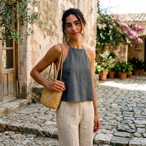 Top Halter Bohemio de Algodón Orgánico 100% para Mujer |   Top con espalda descubierta y lazo en la cintura para todas las estaciones |   ODM Vintage Hecho a Medida - Product Image 1