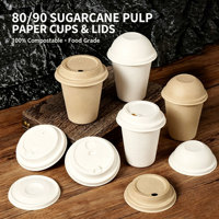 Gobelets à café jetables biodégradables et compostables en pulpe de canne à sucre, personnalisables en gros (80-90 ml), avec couvercles, pour boissons chaudes et froides