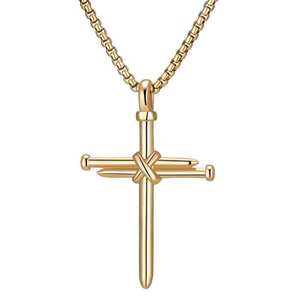 Stainless Steel Nail <b>Cross</b> Necklace 35mm Retro Style Pendant For Leisure Wear - Product Image 3