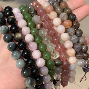 Perles en pierre naturelle <span class=keywords><strong>de</strong></span> haute qualité 6/8/10MM (Quartz Rose/Jade/<span class=keywords><strong>Malachite</strong></span>) pour la fabrication <span class=keywords><strong>de</strong></span> bijoux, 7,5'' Kuoyu F03598-F03610 - Product Image 4