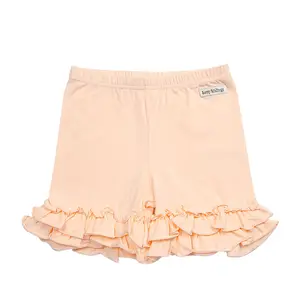 Summer Little Baby Girls Casual Wear Solid Color Knit Cotton Double Ruffle Shorts Elastic Waist Shorts