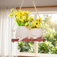 Pot de fleurs suspendu mignon en résine avec visage souriant, pour mère et fille, double pot pour balcon et jardin
