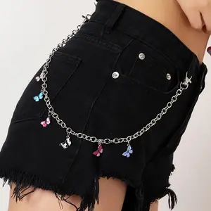 Nieuwe Mode Vrouwen Twee Lagen Vlinderkettingen Voor Pant Rock Hiphop Punk Taille Ketting Riemen Broek Sleutelhanger Sleutelhanger Sieraden