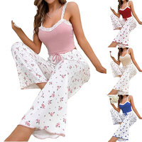 Pyjama sexy en dentelle à imprimé floral pour femme, tricoté, confortable et extensible, tenue décontractée pour la maison et l'extérieur, pyjama camisole pour femme