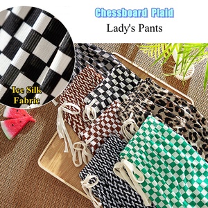 Women Summer Spring Plaid Casual Pants Ice Silk Smooth Loose Wide Leg <strong>Trousers</strong> New Lady <strong>Checkered</strong> Long Pants - Product Image 5